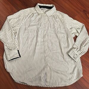 New Rachel Zoe button up collar long sleeve shirt white w black pin stripes 1x